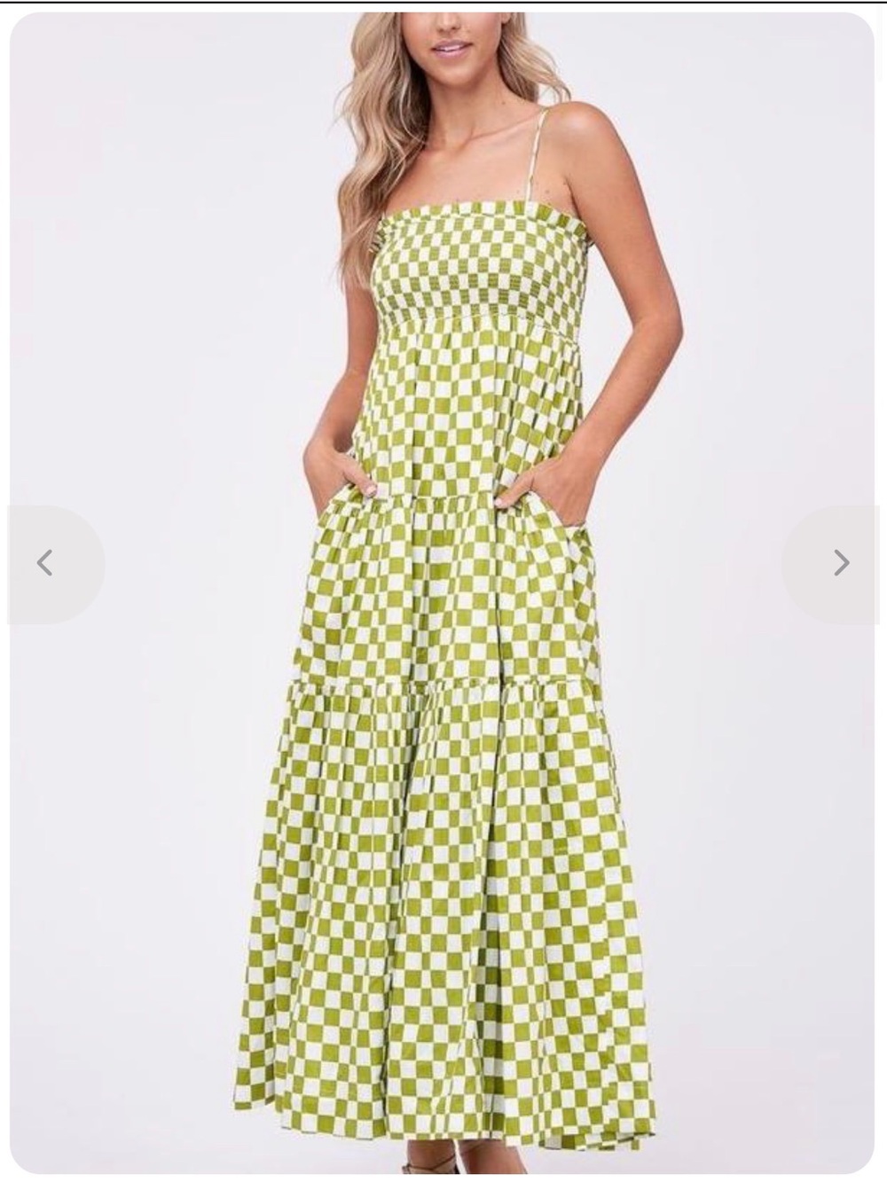 En Saison Green & White Checkerboard Maxi Dress